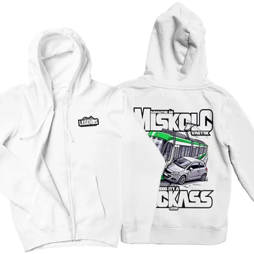Miskolc Jackass Zipper kapucnis pulóver (elején és hátán nyomott) - Fehér