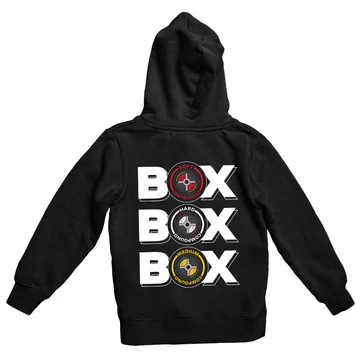 Box Box Box Zipper kapucnis pulóver (hátán nyomott) - Fekete