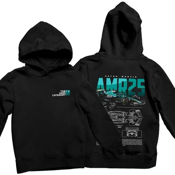 Aston Martin AMR25 oversize kapucnis pulóver - Fekete (alap)