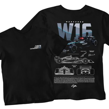 Mercedes W16 férfi póló - Fekete (alap)