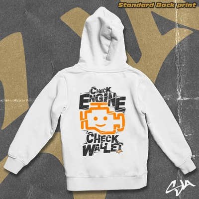 Check engine check wallet contrast-hoodied sweatshirt or zipper hoodie - Standard back print