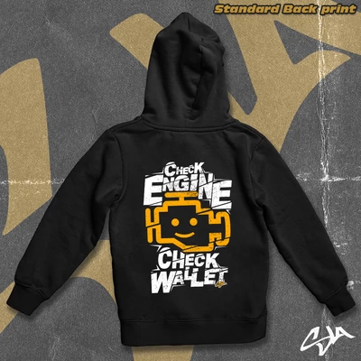 Check engine check wallet contrast-hoodied sweatshirt or zipper hoodie - Standard back print