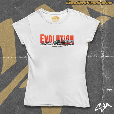 Evolution of MC DRÁJVÖRZ women's style t-shirt - Standard front print