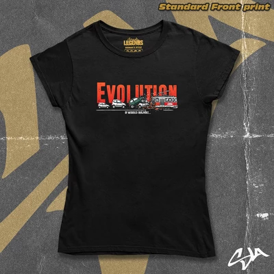 Evolution of MC DRÁJVÖRZ women's style t-shirt - Standard front print