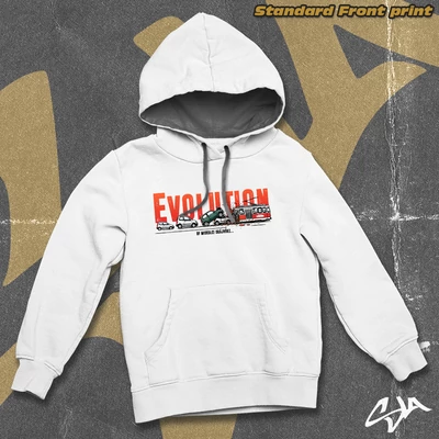 Evolution of MC DRÁJVÖRZ oversized hoodied sweatshirt - Standard front print